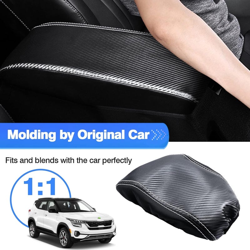 Autorder Center Console Cover for Kia Seltos 2021 2022 2023 2024 2025 Accessories Carbon Fiber Armrest Cover Anti-Scratch Middle Console Pad Leather Armrest Protector - Image 3